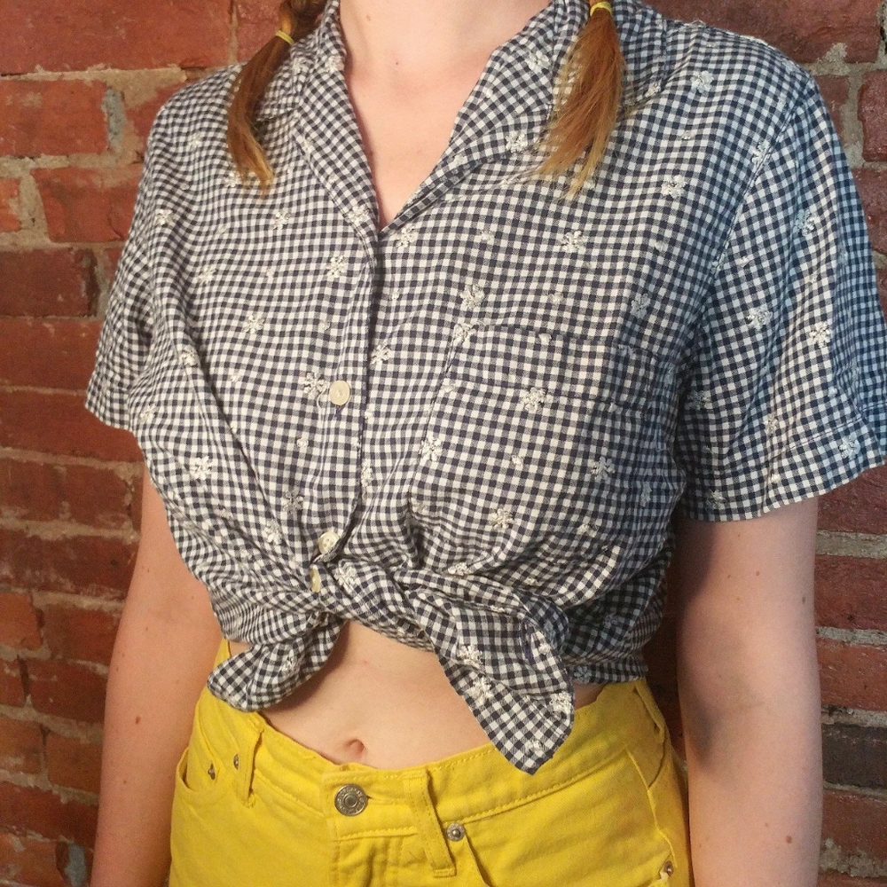 Navy & White Gingham Floral Shirt (Old Navy)